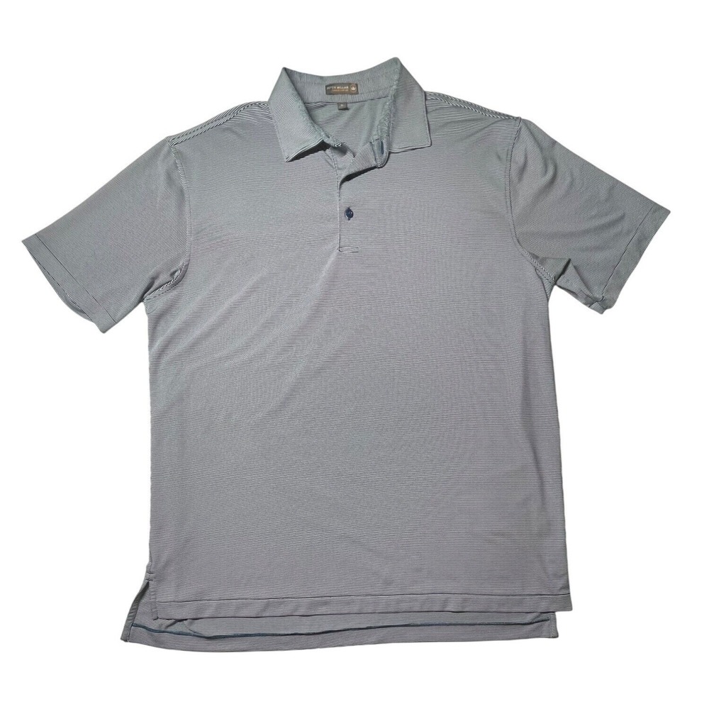 Peter Millar Men's XL Striped Polo Shirt Blue & White Breathable Stretch Fabric